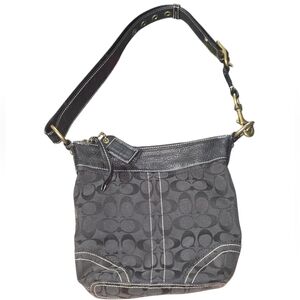 Coach Vintage Signature Jacquard Shoulder Crossbody Hobo Bag Purse Black